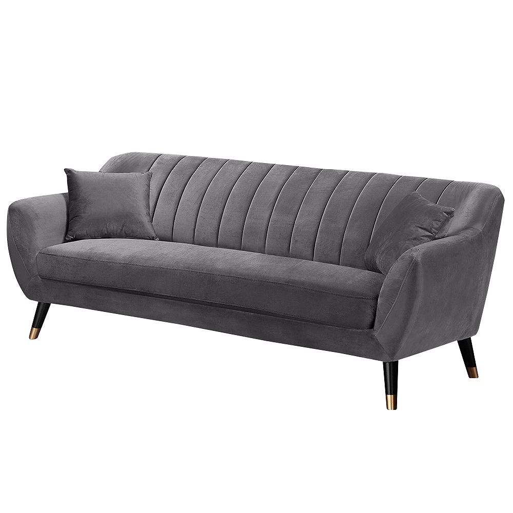 塔托灰色絨布三人座沙發椅-贈抱枕