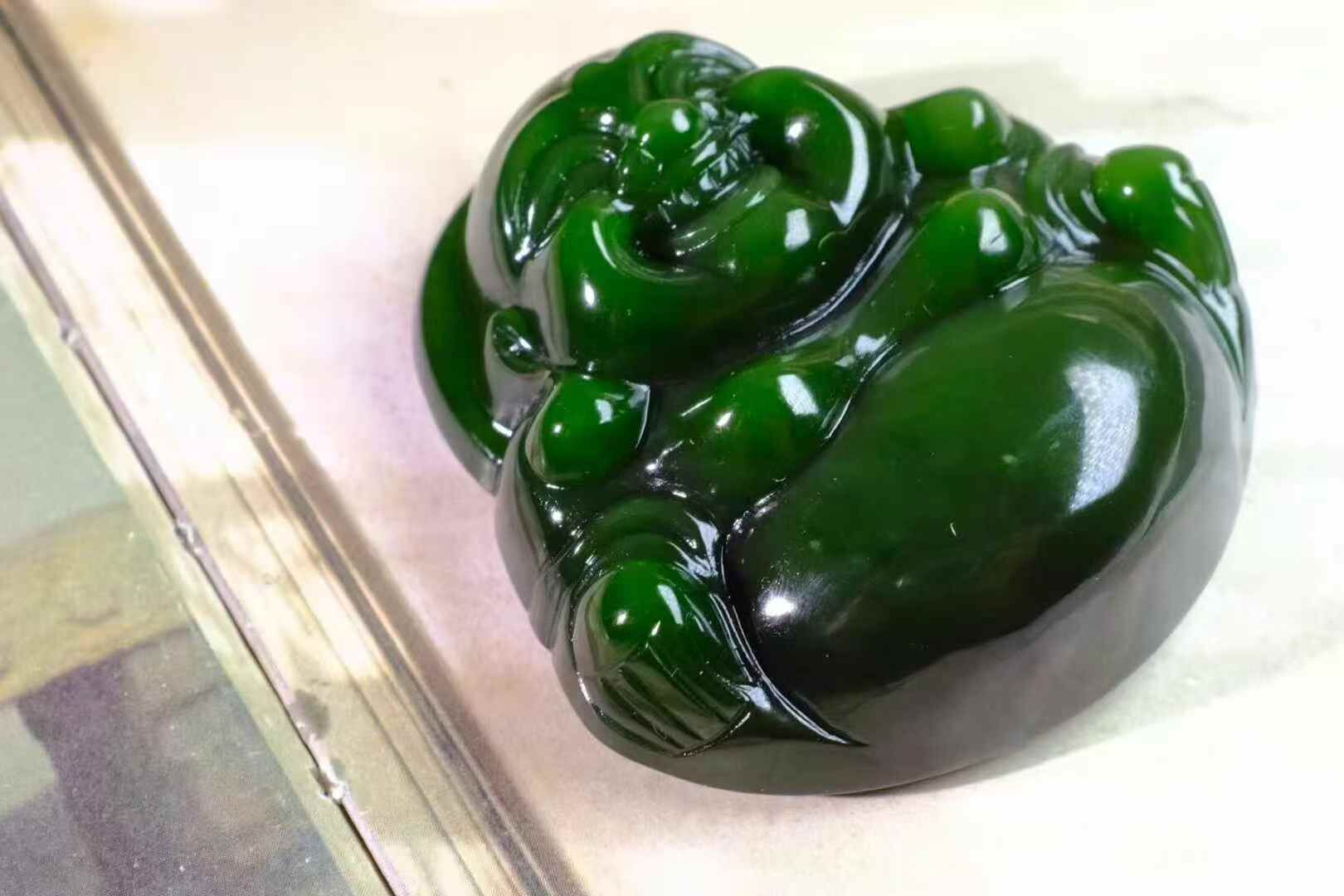 和田玉碧玉滿綠彌勒佛,天然和田玉軟玉