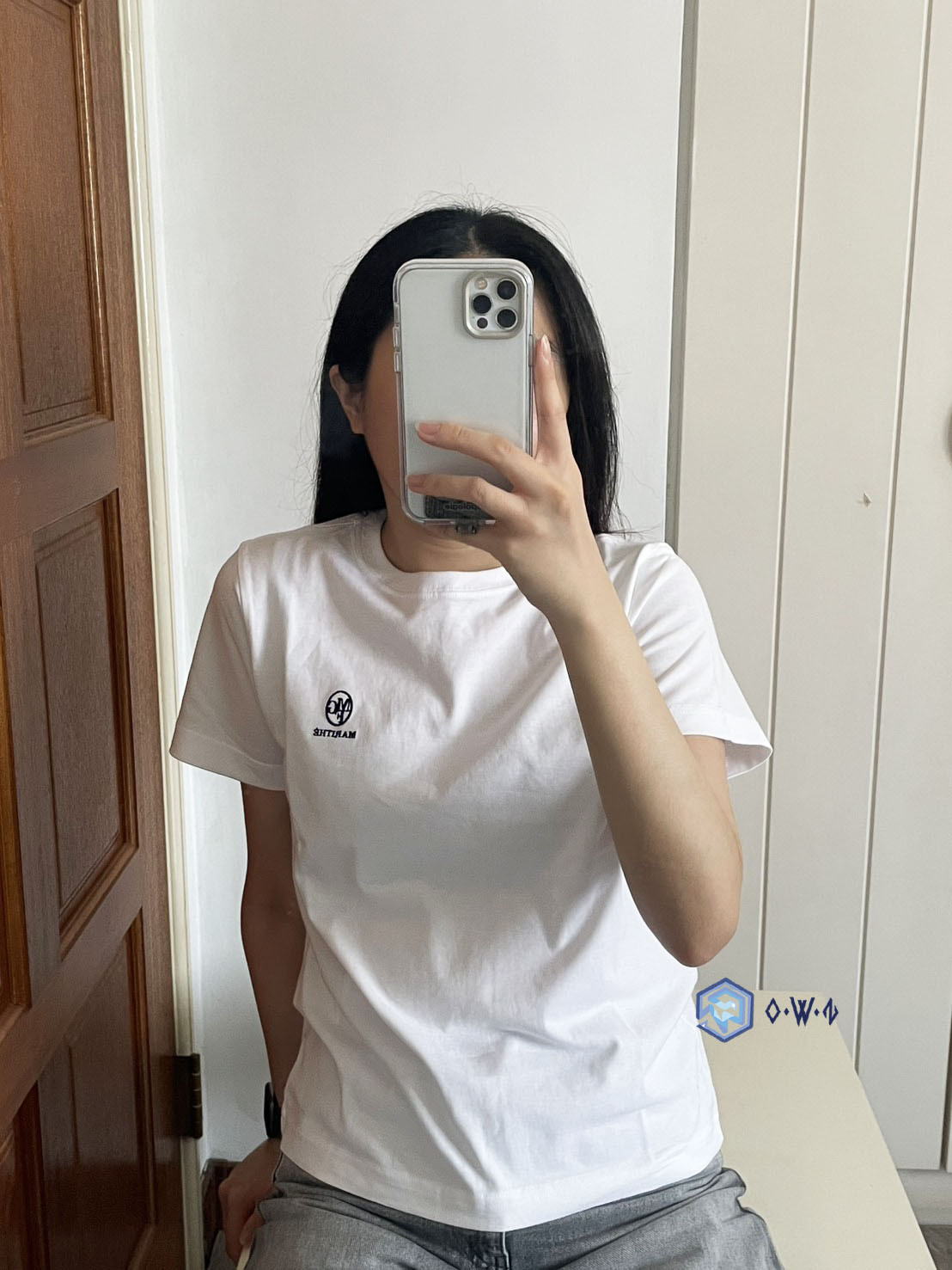 【OWN】Marithé + François Girbaud MFG 刺繡上衣 素TEE 女版 刺繡 LOGO 白色