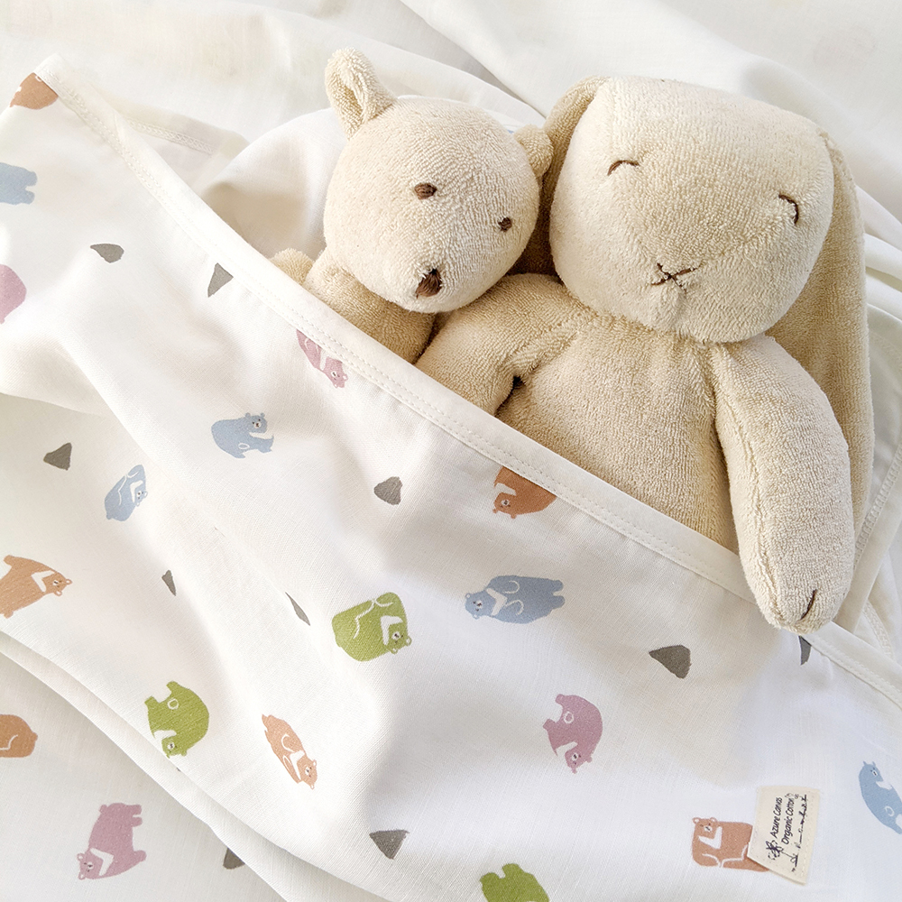 有機棉柔紗嬰兒毯-熊山F | 藍天畫布有機棉