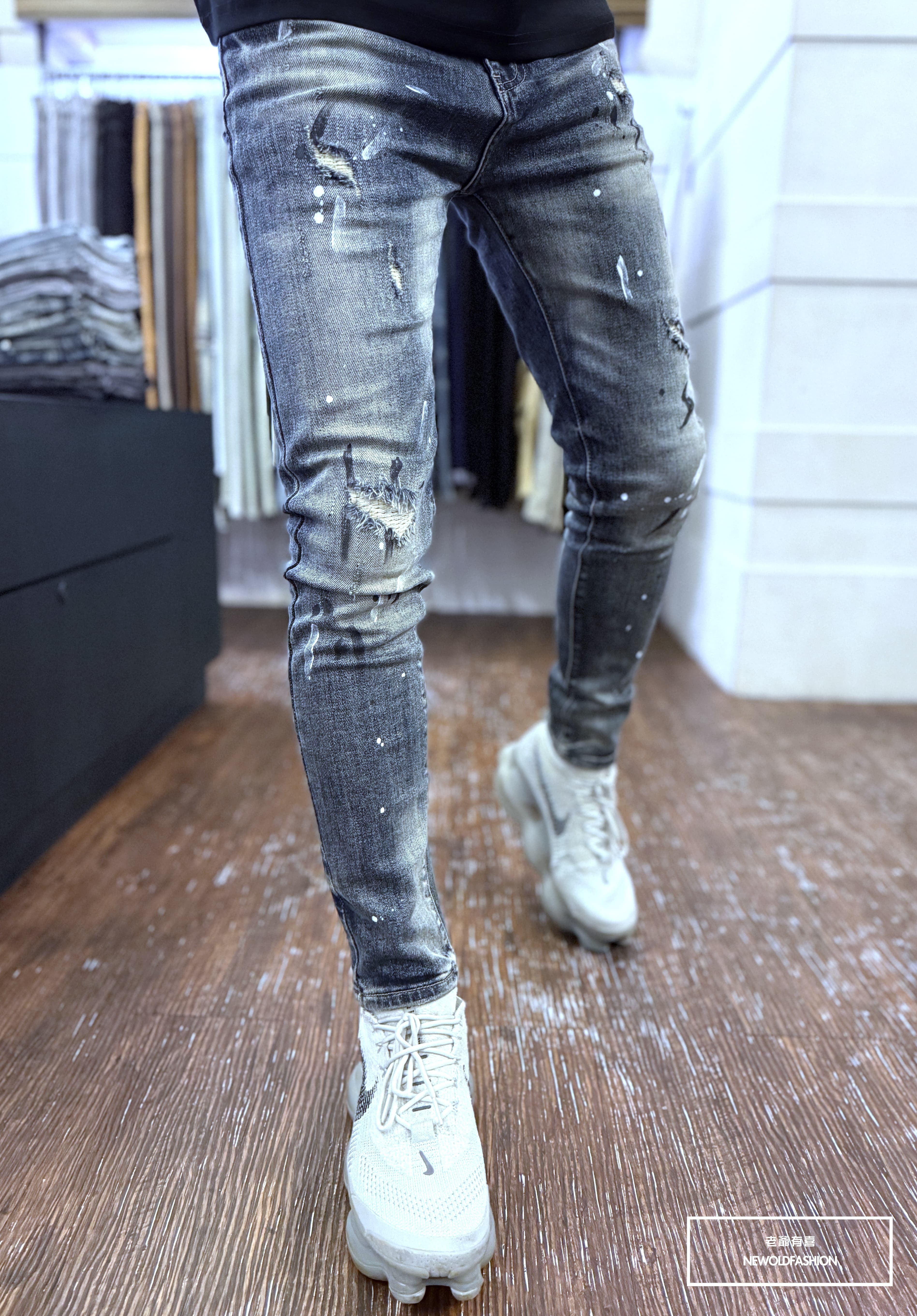 『官網限定』重磅黑白漆刷痕小直筒褲(NOF25071053)