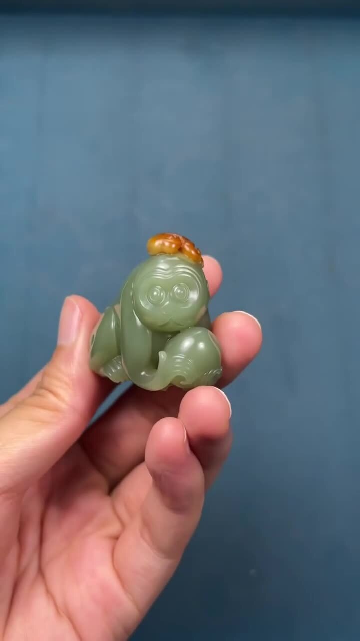和田玉靈猴獻壽,天然和田玉軟玉