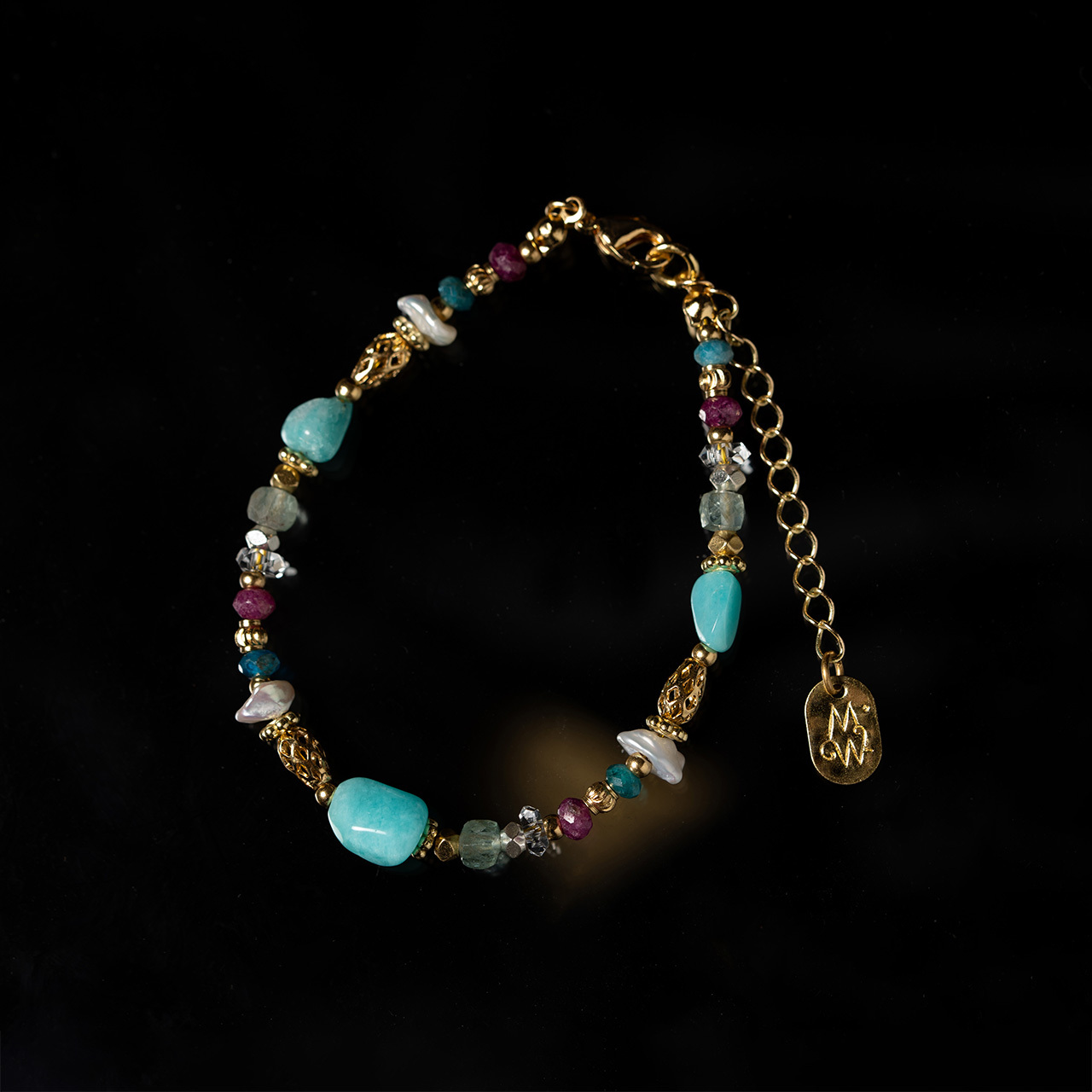 巴黎三點半｜天河石紅寶石磷灰石鏈條手鍊 B0022