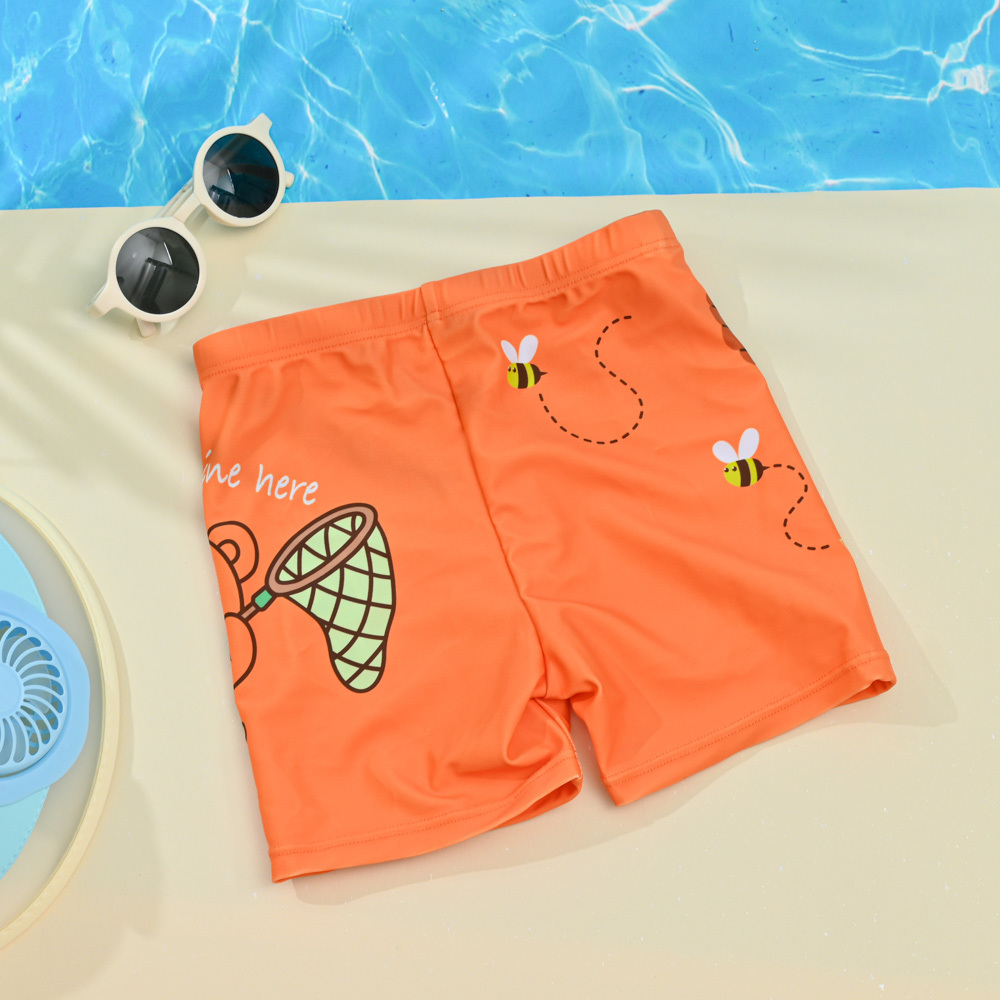 TB551-童超彈平口泳褲附同款帽-印花