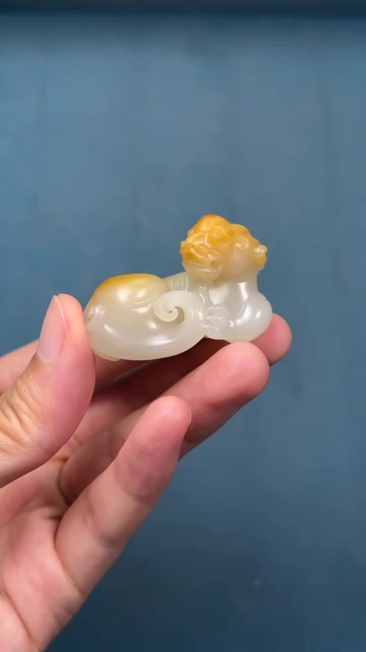 和田玉籽料黃沁貔貅,天然和田玉軟玉