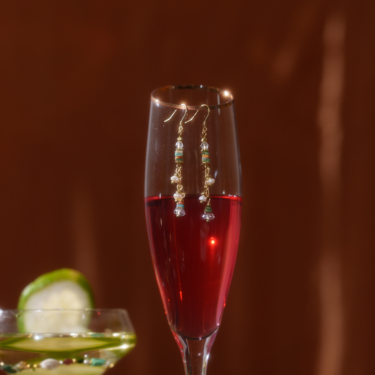 繽紛TACO｜珍珠刺螺綠松石耳勾式耳環 E0039