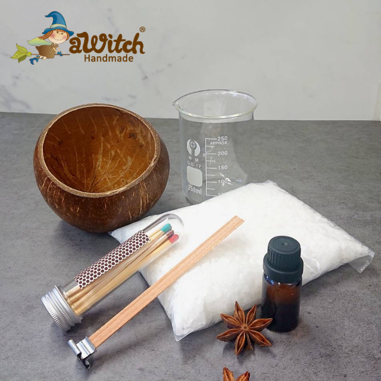 DIY椰子香薰蠟燭材料包（天然椰子殼）隨機送蠟燭工具一件