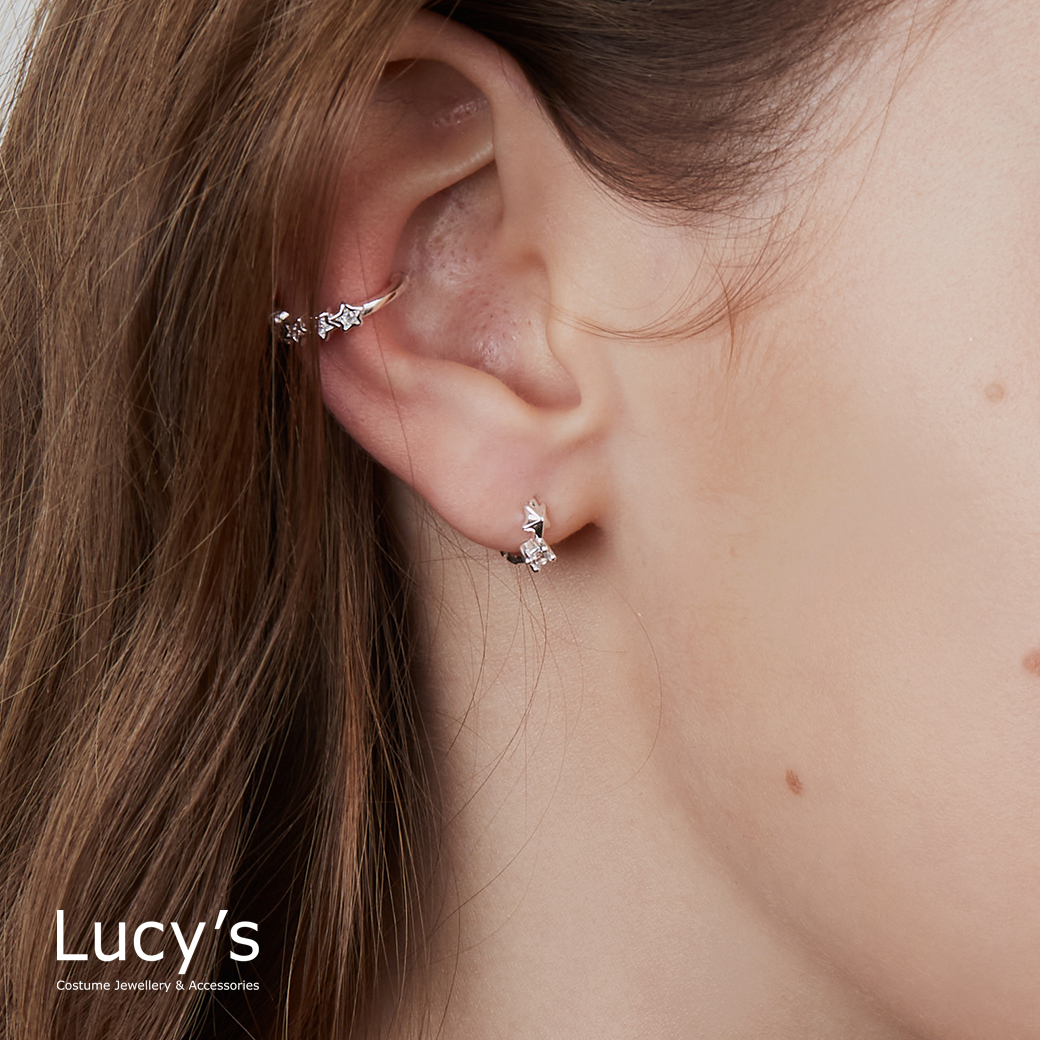 925純銀 迷你星亮點 易扣耳環 (112044)
