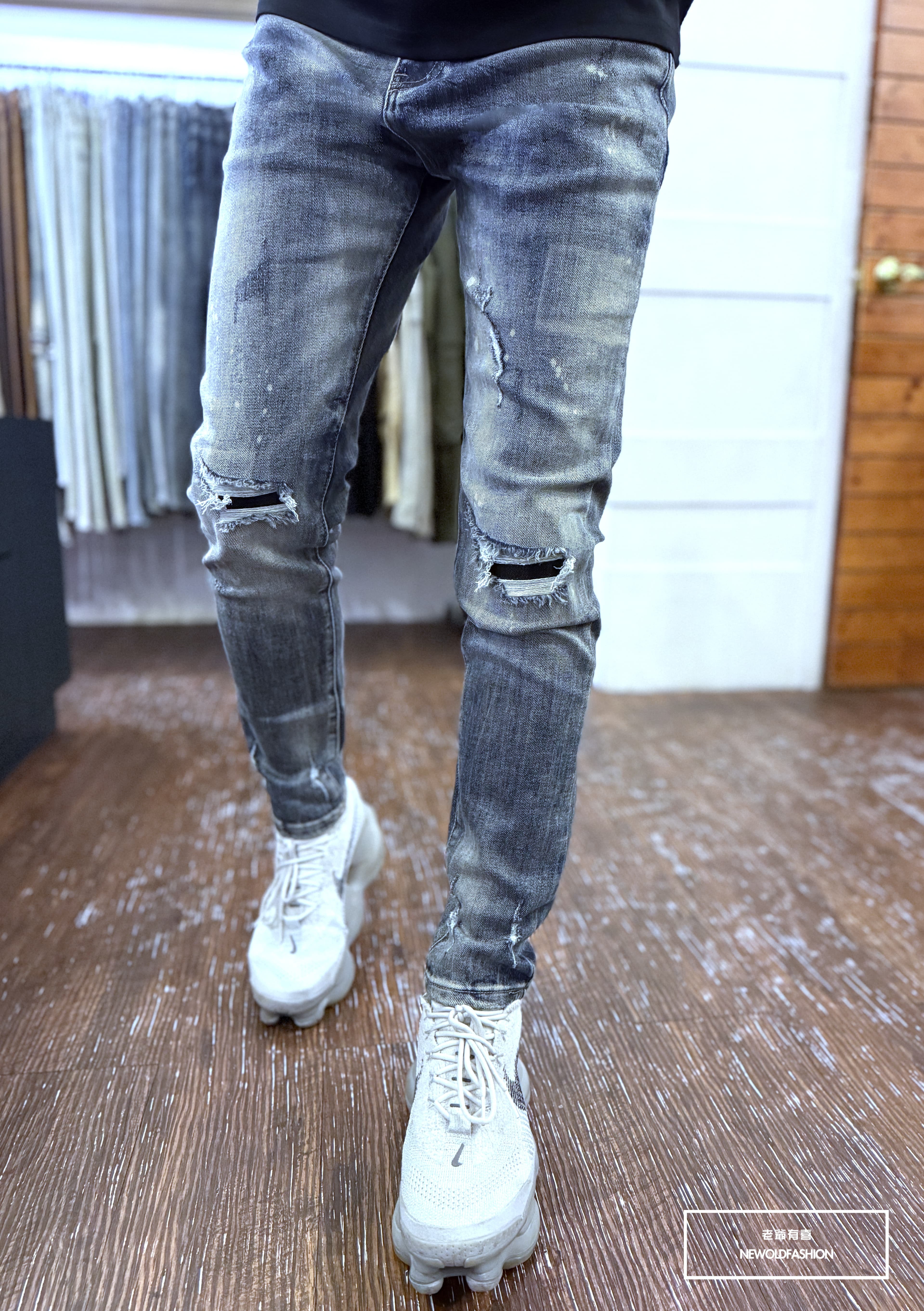 『新品上市』重磅雙膝梯形破壞小直筒褲(NOF25071025)