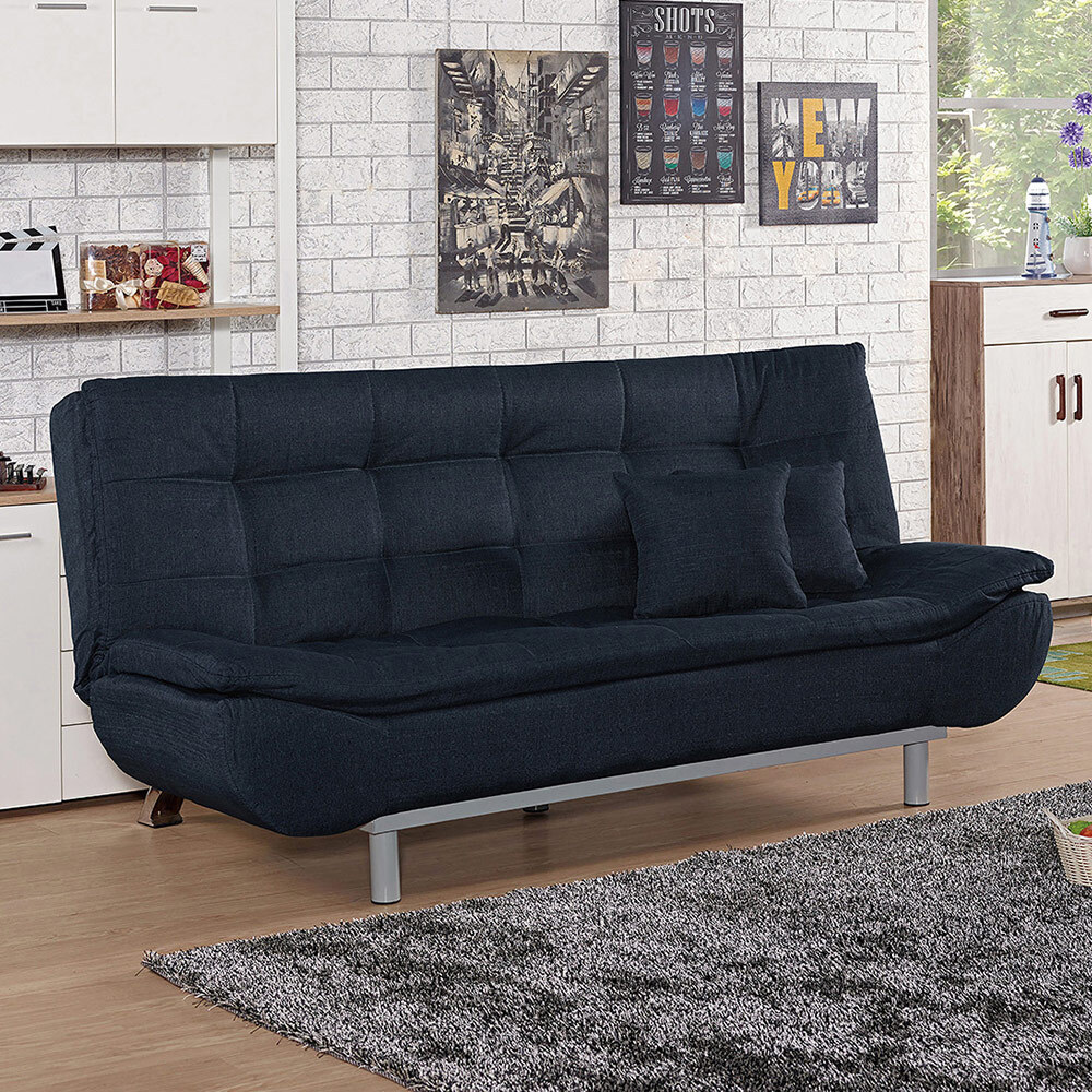 巴爾藍黑色布沙發床/雙人椅/二人座沙發-贈抱枕