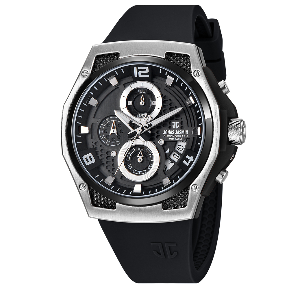 【Jonas Jasmin 喬納斯】 JJ-5370MC 三眼 計時 日期 夜光 指針 刻度 石英 潮流 多色 鮮豔 搶眼 手錶