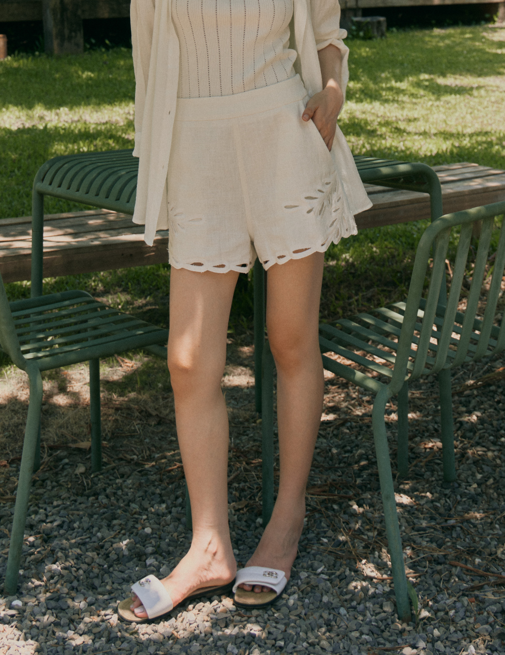 挺版鏤空刺繡短褲（3尺寸）