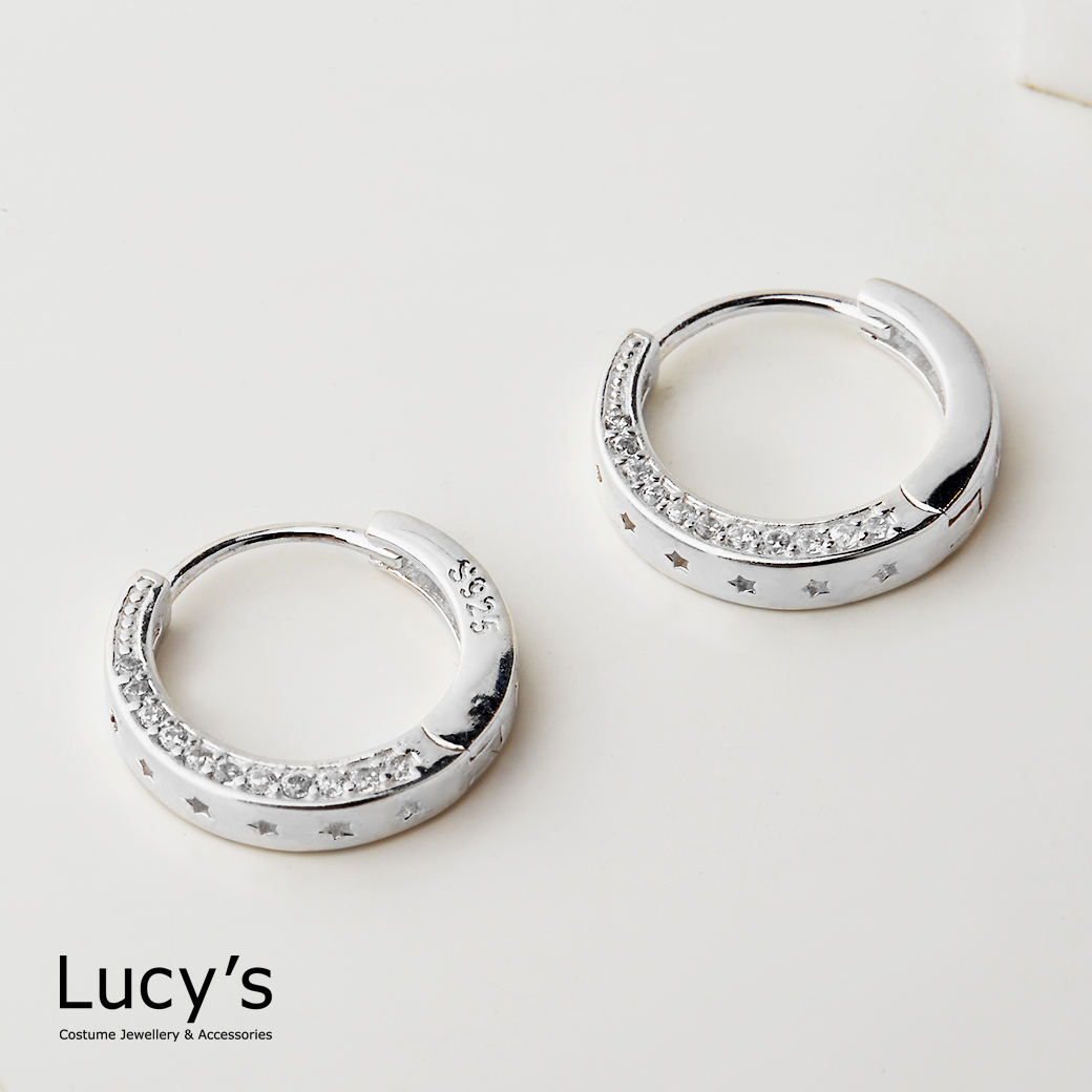 925純銀 閃爍星痕 易扣耳環 (117106)