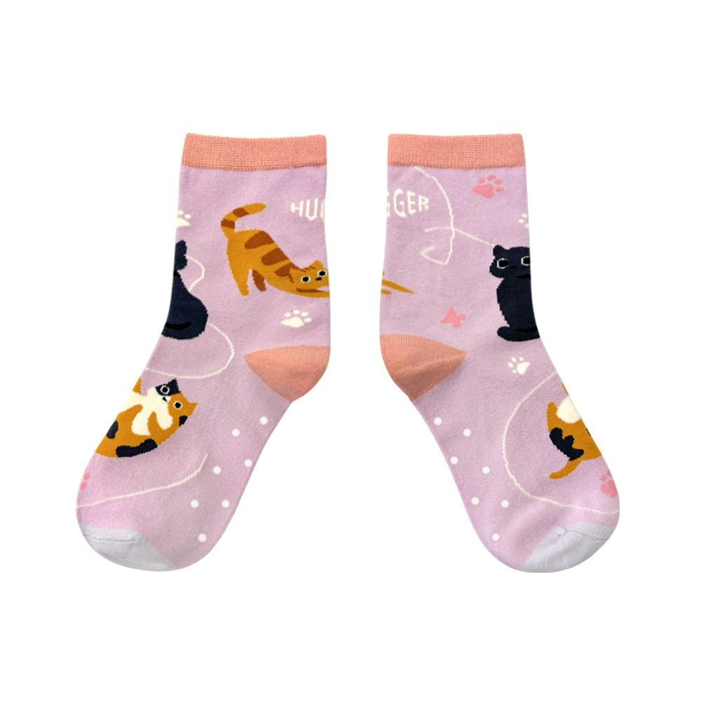 舒適中筒棉襪-親子組合 貓咪 (兒童襪+成人襪子)