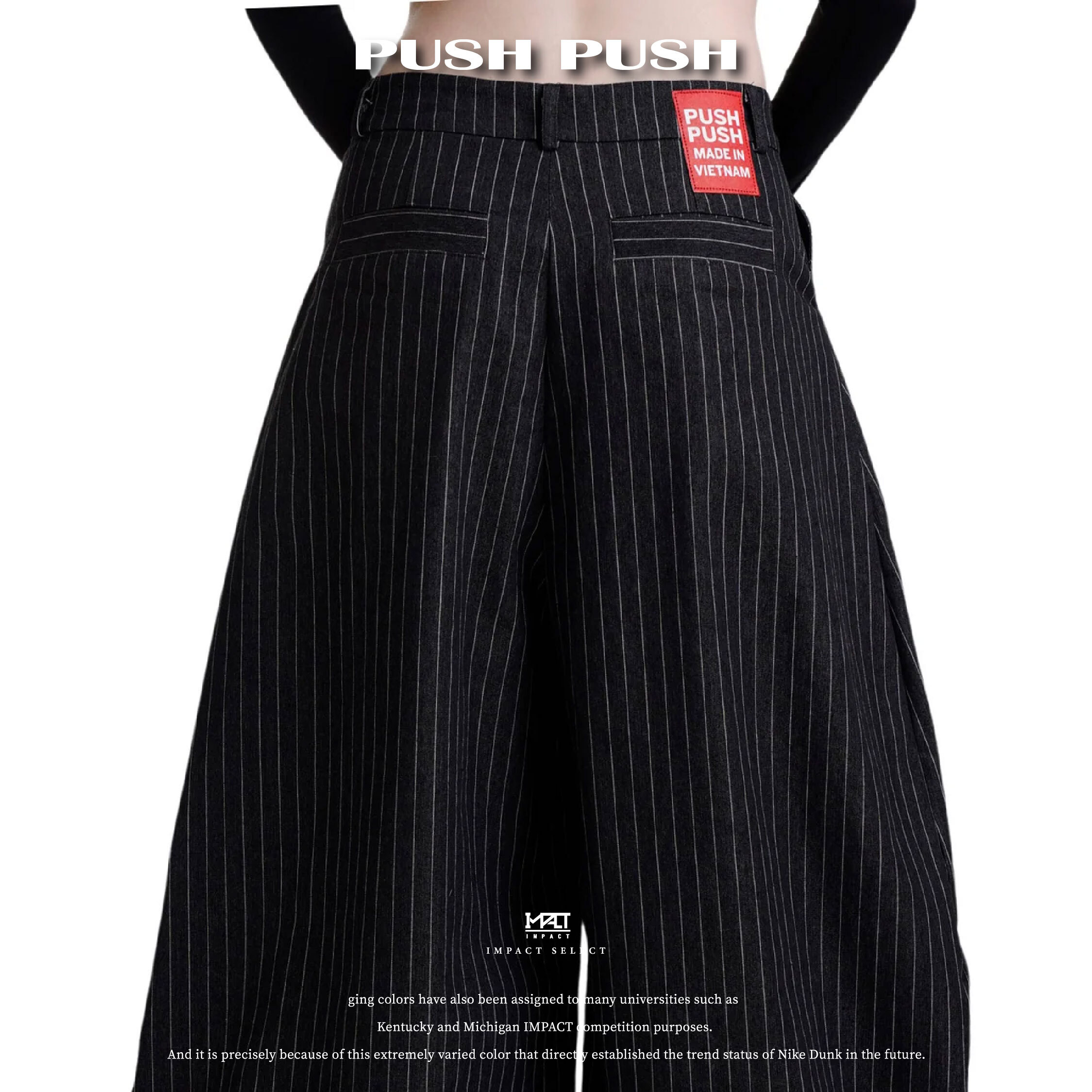 PUSH PUSH PP Stripes Pants 條紋 低腰 闊腿褲 黑/ 深藍