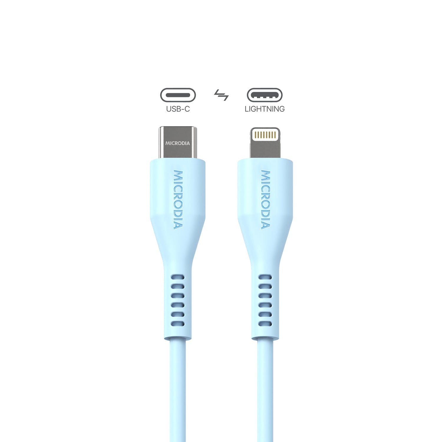 MICRODIA Fruitywire™ 液態矽 60W USB-C 轉閃電充電與同步電纜介面 USB-C (USB2.0)，MFi Lightning 傳輸速度 480Mbps