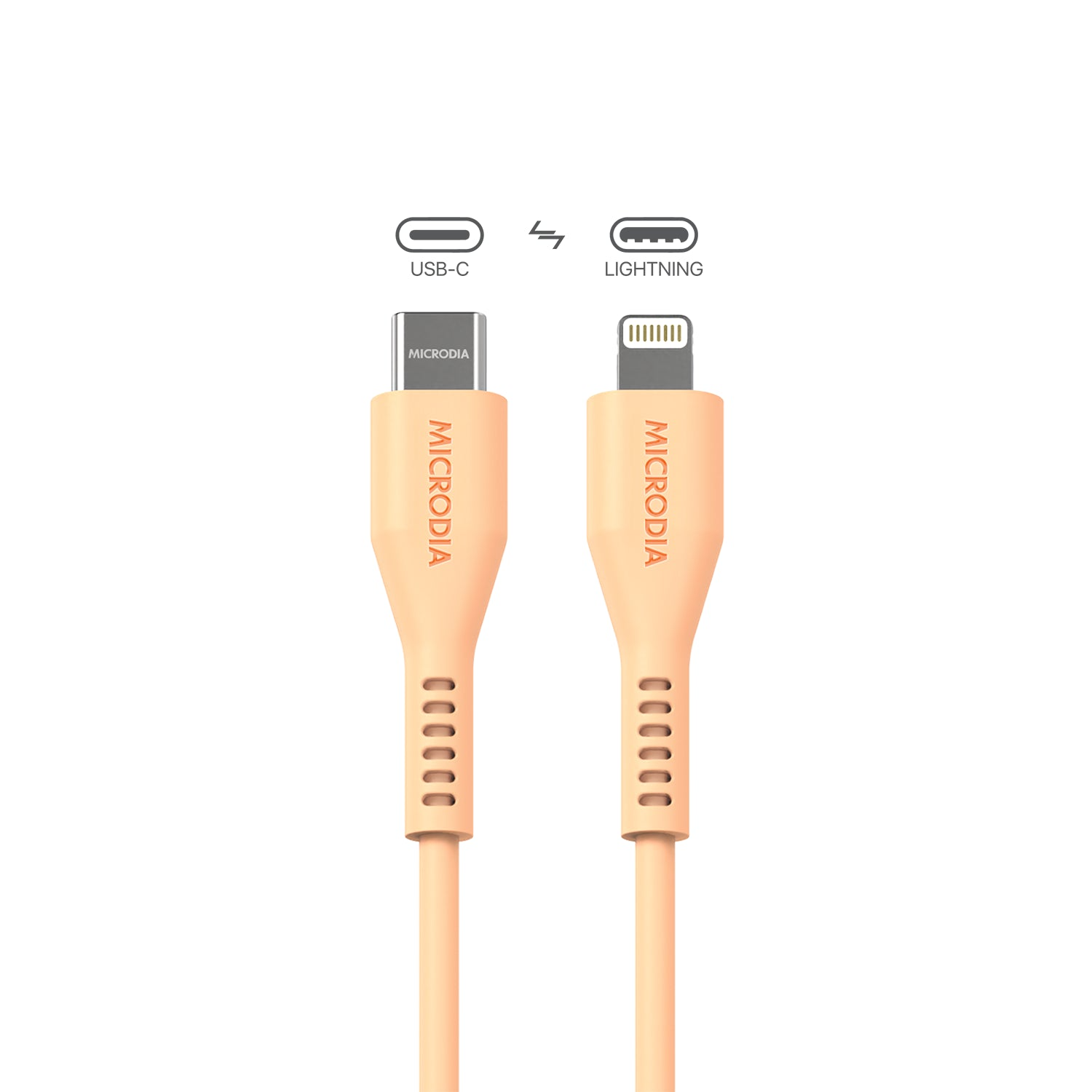 MICRODIA Fruitywire™ 液態矽 60W USB-C 轉閃電充電與同步電纜介面 USB-C (USB2.0)，MFi Lightning 傳輸速度 480Mbps