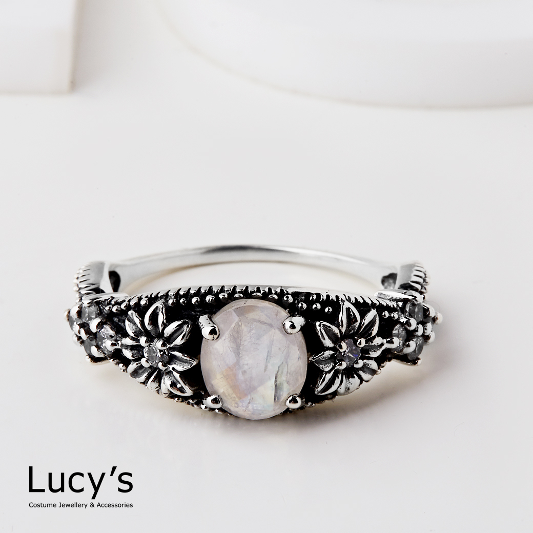 925純銀 花藏月光 硫化戒指 (123706)