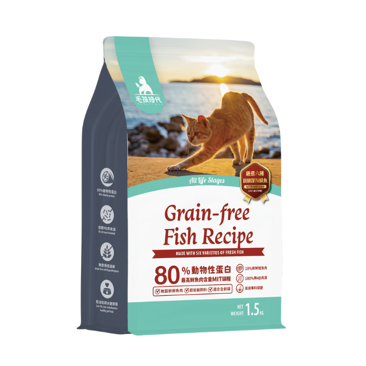 (箱購) 毛孩時代-80%鮮魚肉無穀全貓糧(皮膚)_1.5KGX10包