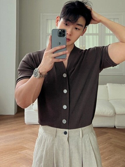 清涼夏日V領半開襟衫