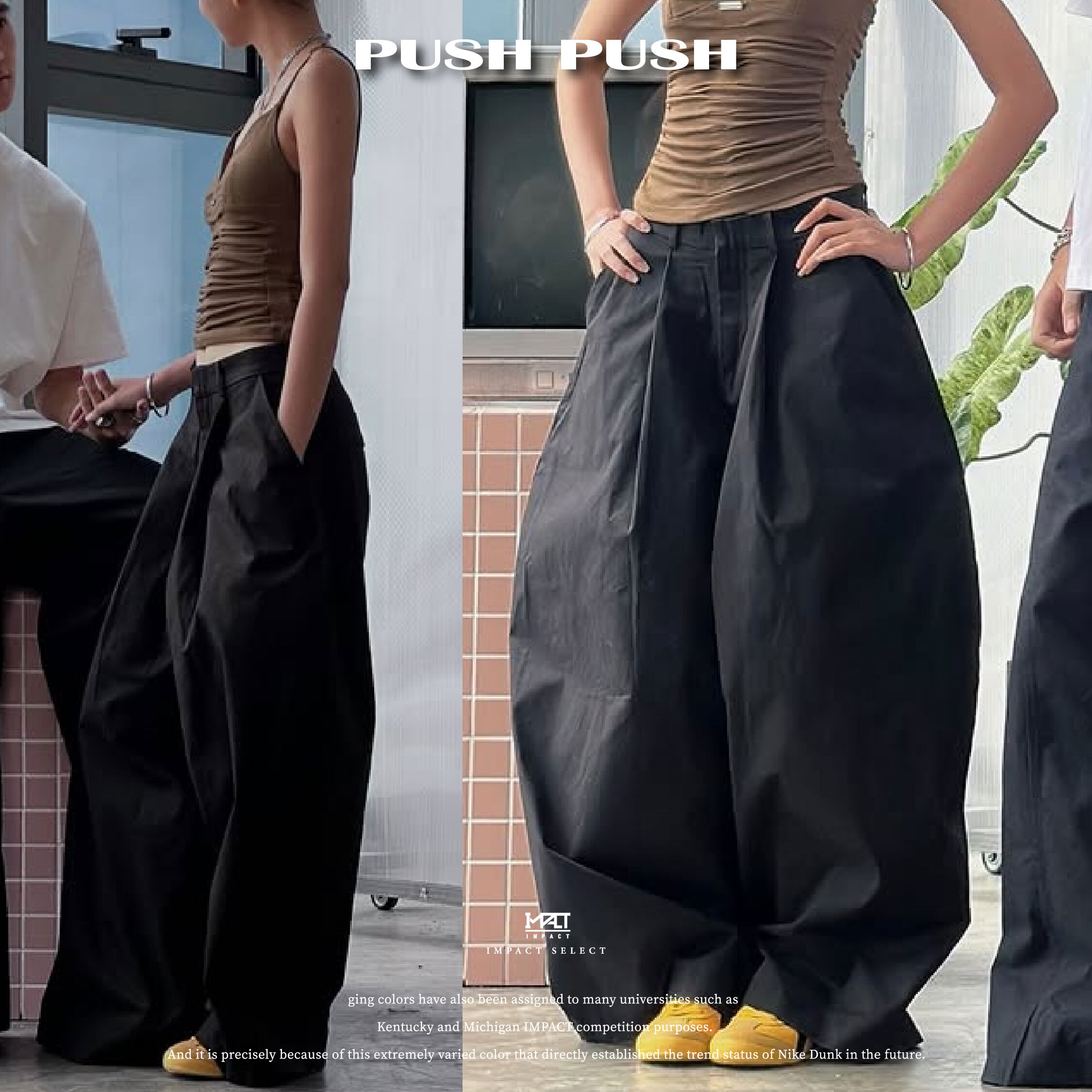 PUSH PUSH PP KHAKI PANTS卡其低腰闊腿褲卡其/ 黑