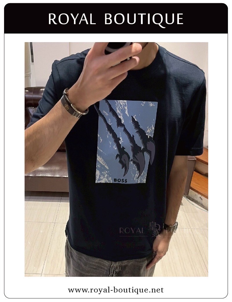 BOSS 胸前潛水鯊魚塗鴉印刷短T