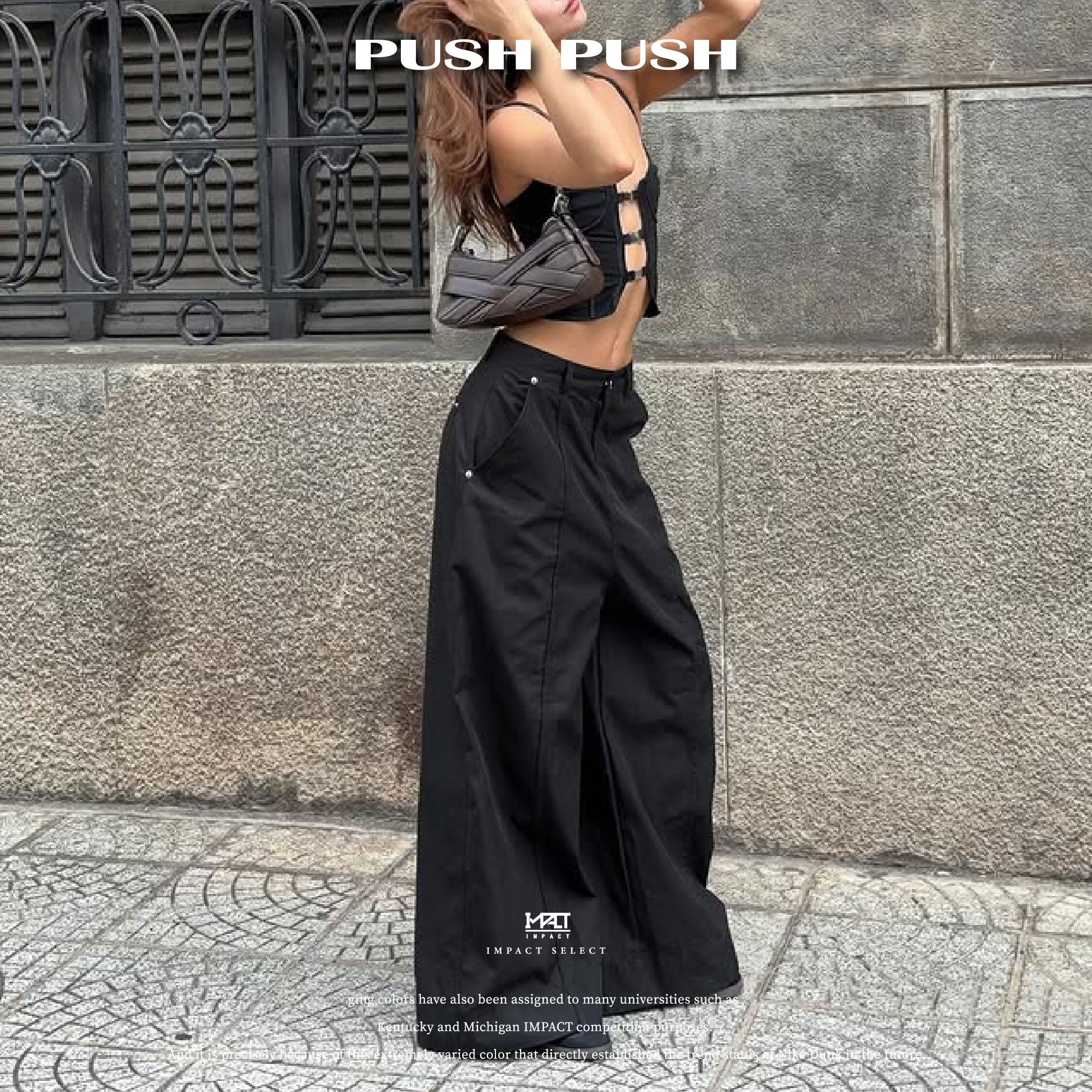 PUSH PUSH SONIC PANTS 鈕扣 低腰 卡其 寬鬆褲 黑