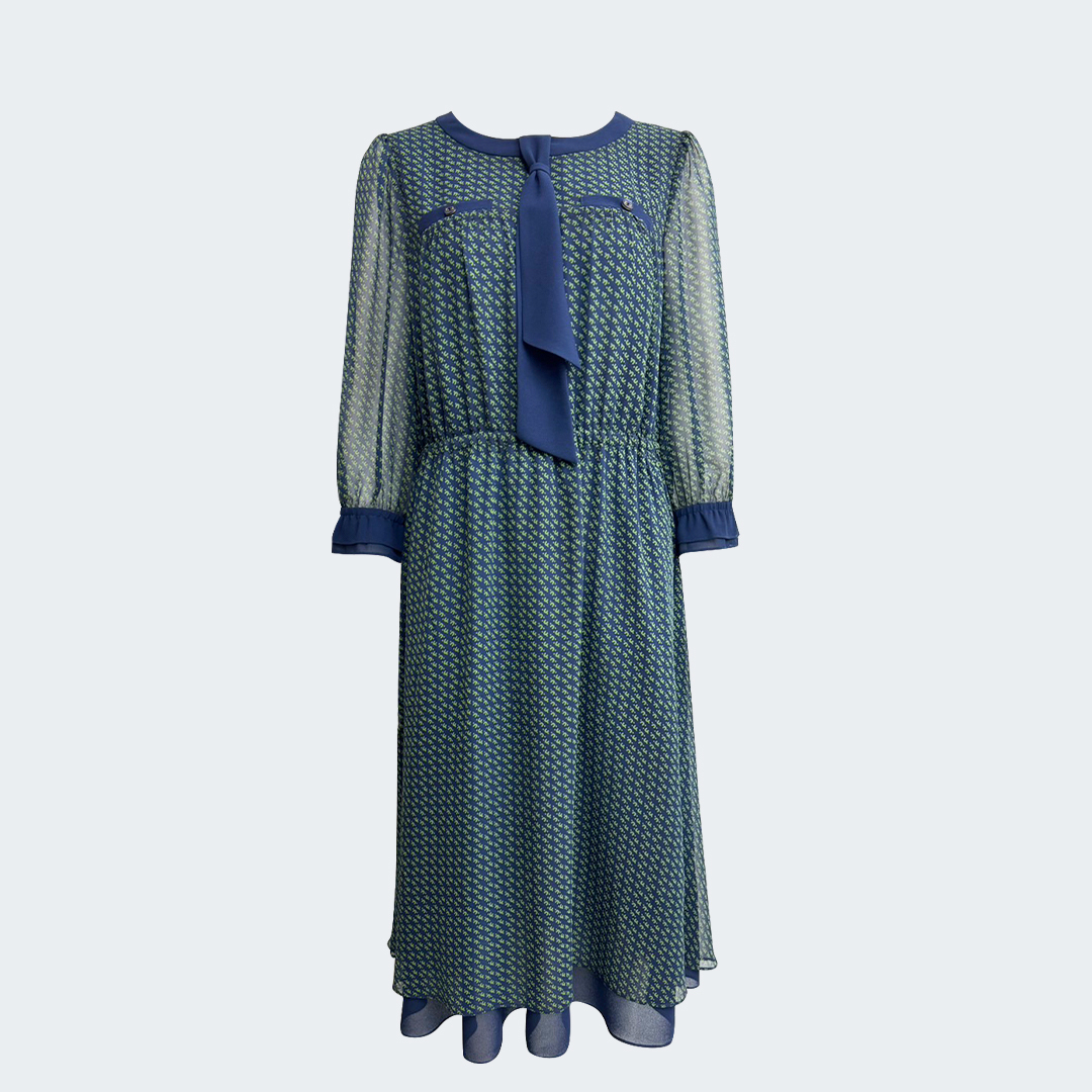 知性低調雪紡印花七分袖洋裝