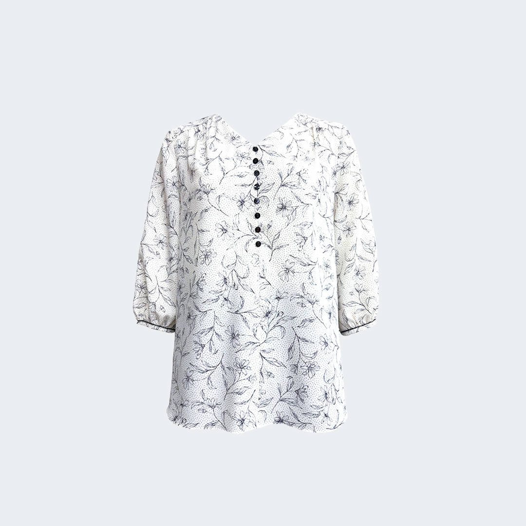 晨光葉影印花七分袖上衣