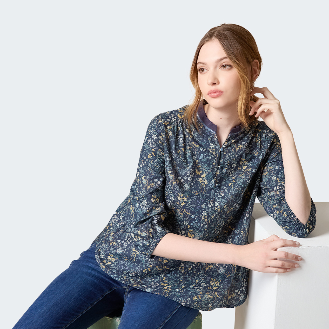 花語林境立領拼布上衣