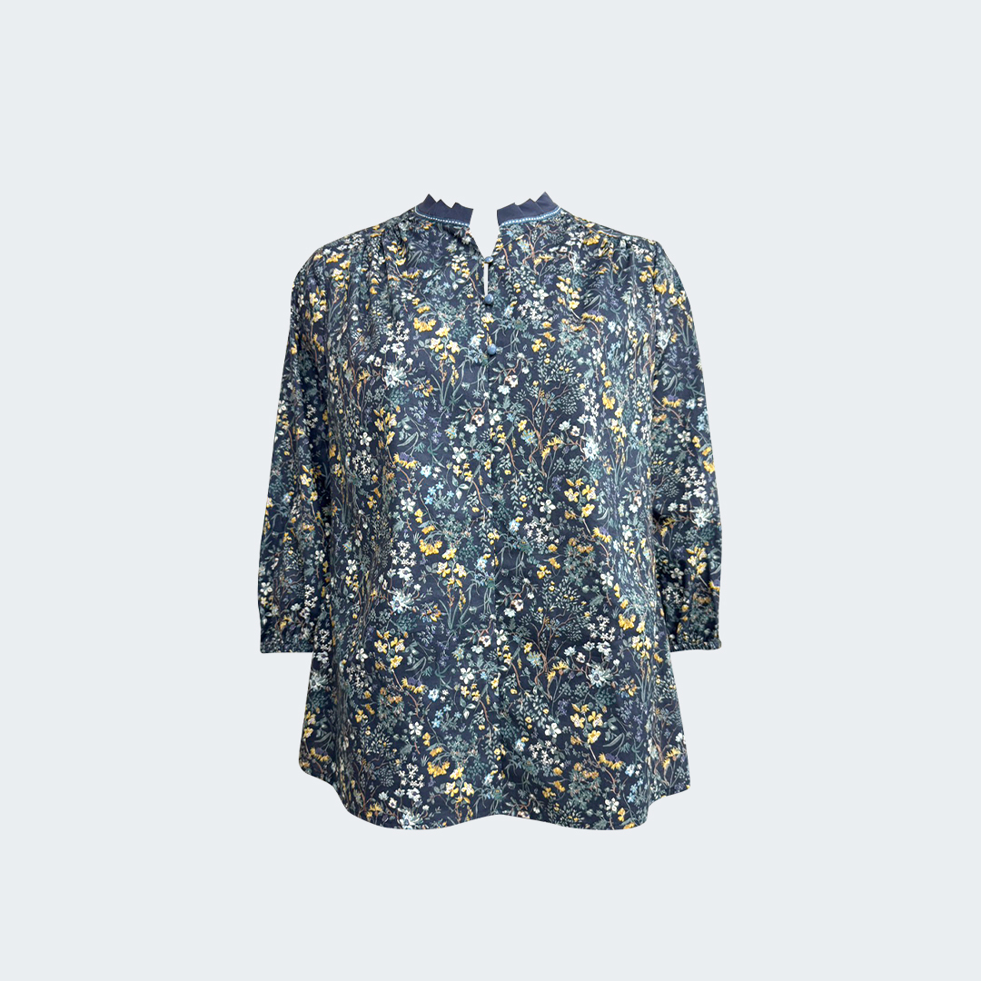 花語林境立領拼布上衣