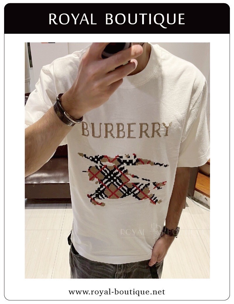 BURBERRY 胸前刺繡馬賽克格紋戰馬短T