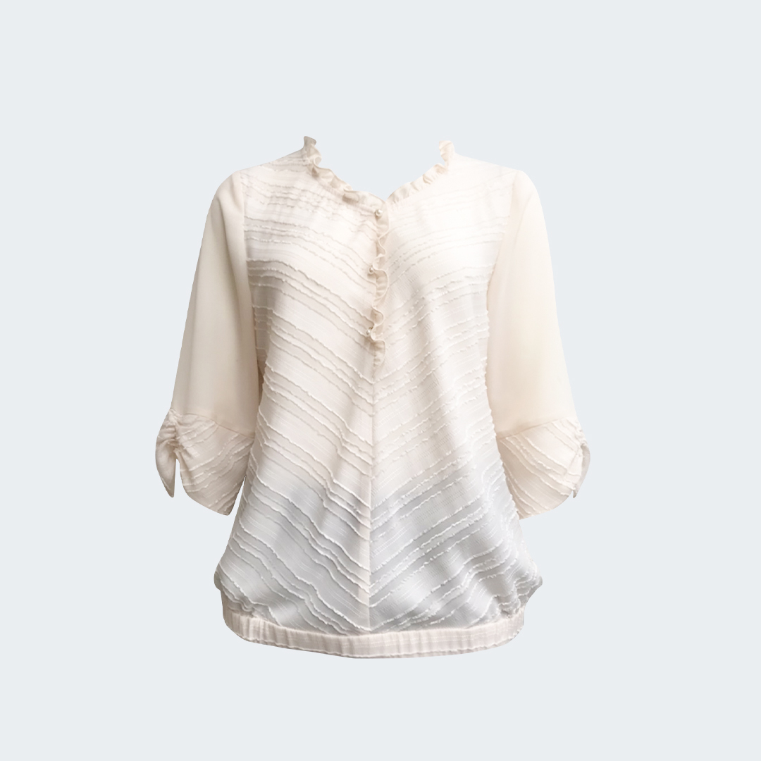立體織紋小荷葉領雪紡上衣