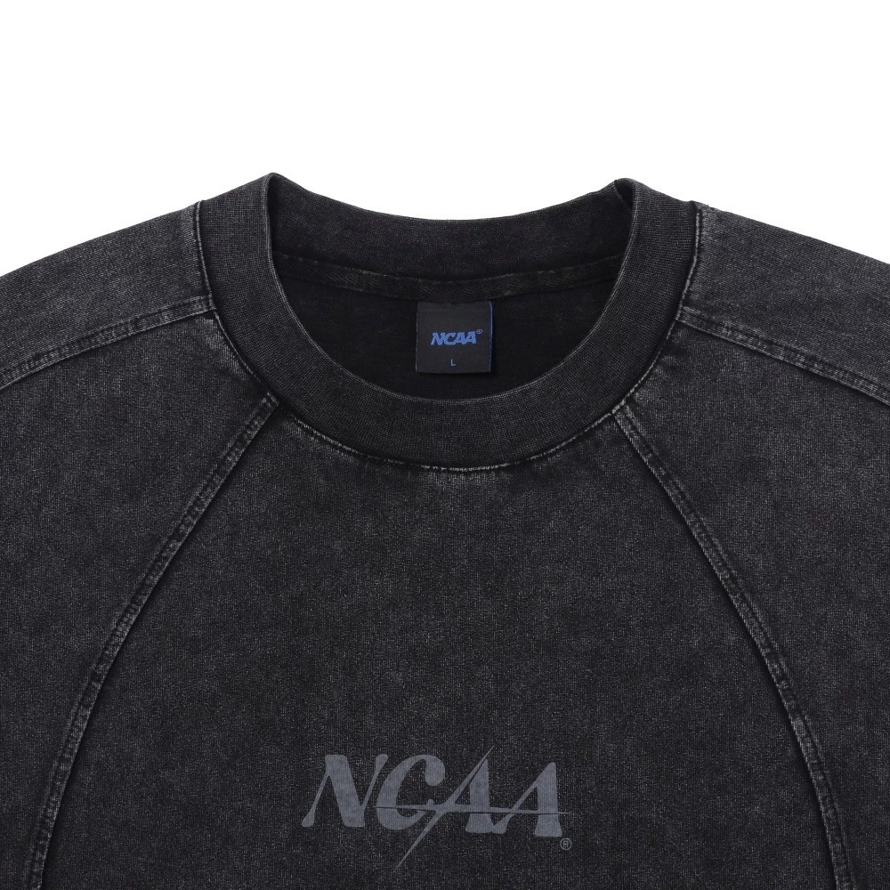 NCAA 短T 中性 黑 流線 剪接水洗 短袖上衣 7525100120