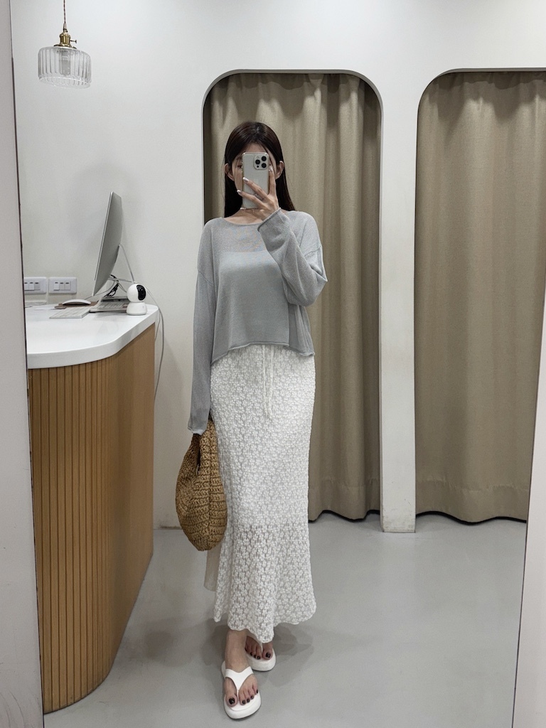 優雅的午茶約會簍空小花花針織長裙