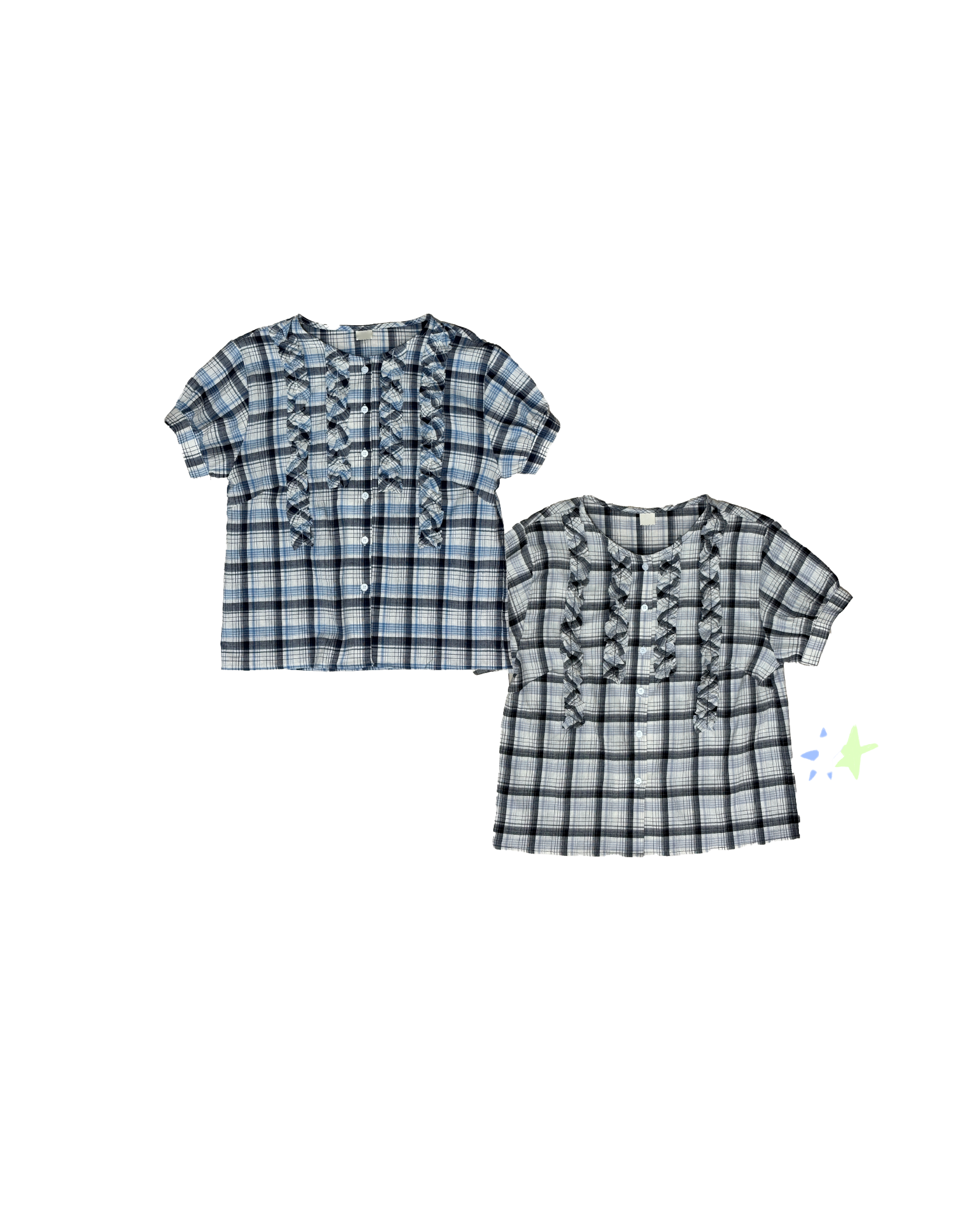 Ruffle皺皺布格紋圓領上衣