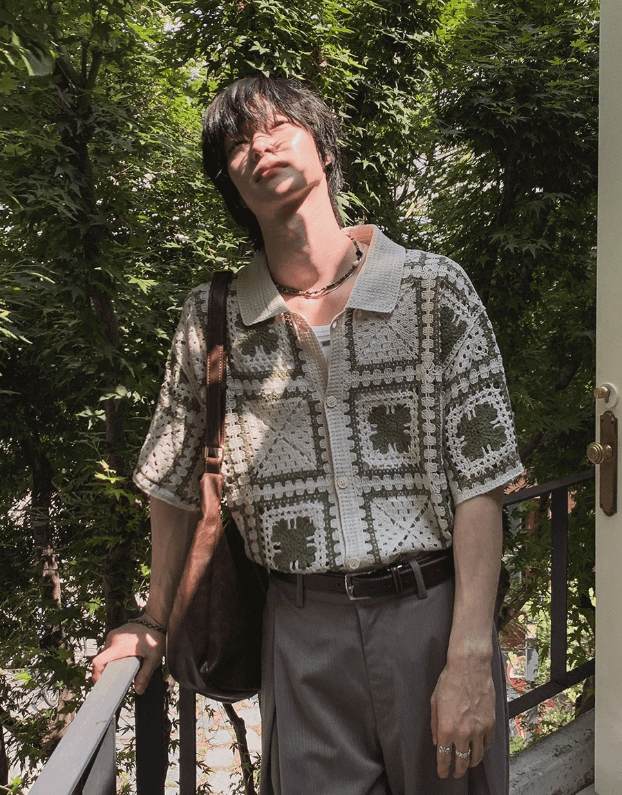 三葉草鉤針短袖開襟衫