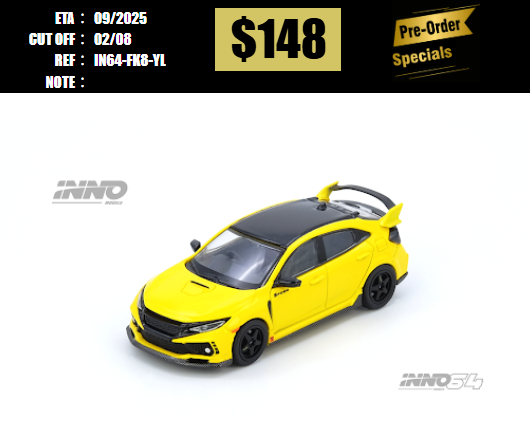 PO-$148 * INNO64 * 1:64 HONDA CIVIC TYPE-R (FK8) Yellow [OD23/07]