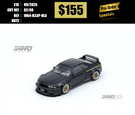 PO-$155 * INNO64 * 1:64 PANDEM GT-R (BCNR33) Black [OD23/07]