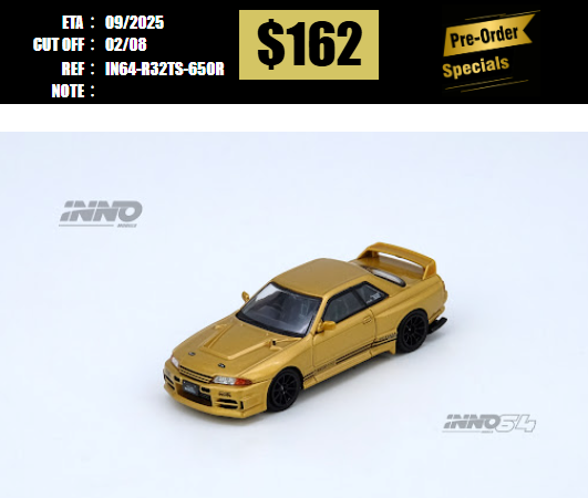 PO-$162 * INNO64 * 1:64 TOP SECRET BNR32 GT-R (650R) Gold [OD23/07]