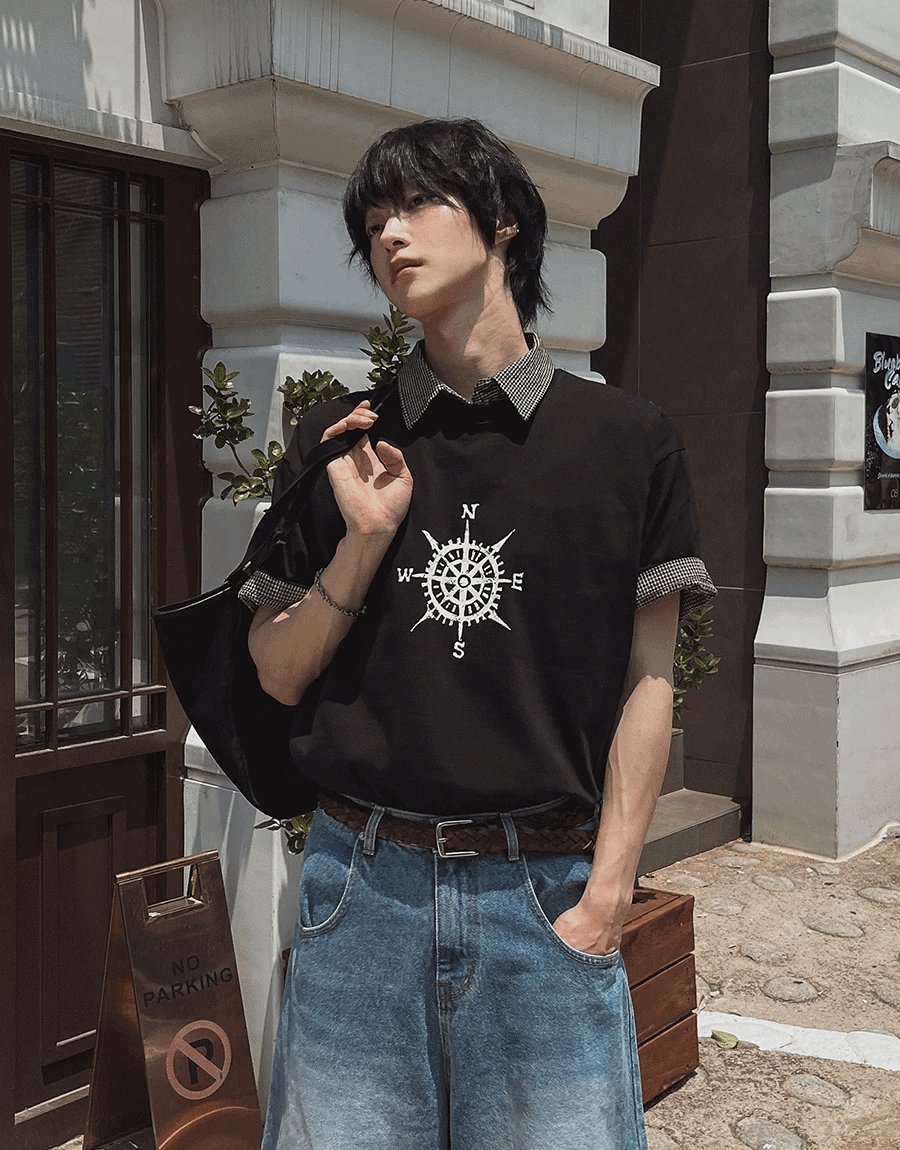 (韓國獨家特價) 指南針裂紋短袖T