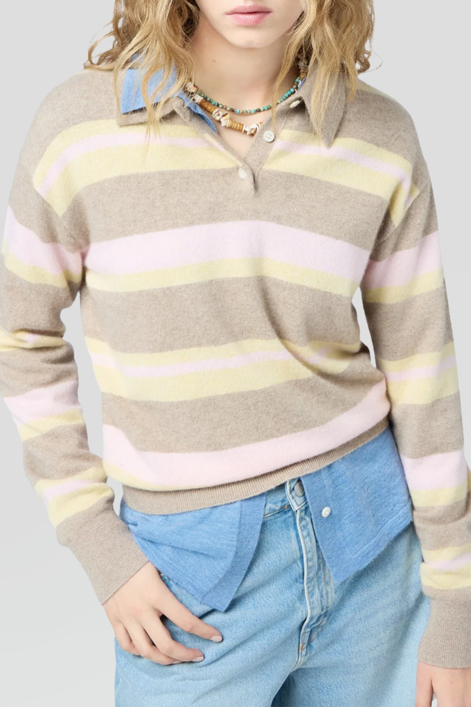 Guest in Residence｜COLLEGIATE 條紋羊絨長袖POLO衫