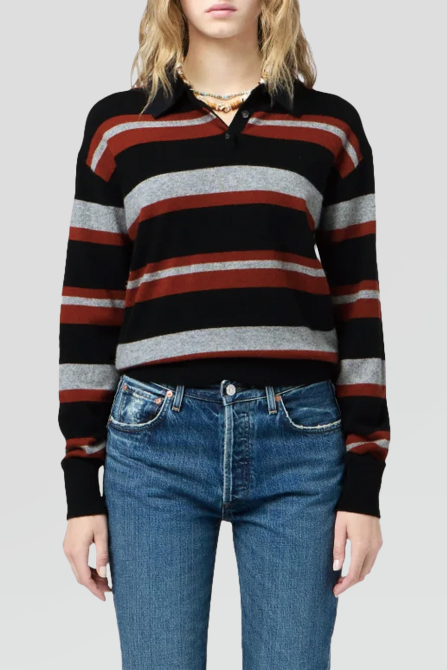 Guest in Residence｜COLLEGIATE 條紋羊絨長袖POLO衫