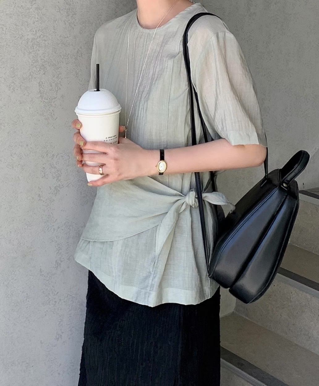 Wrap ribbon silk blouse