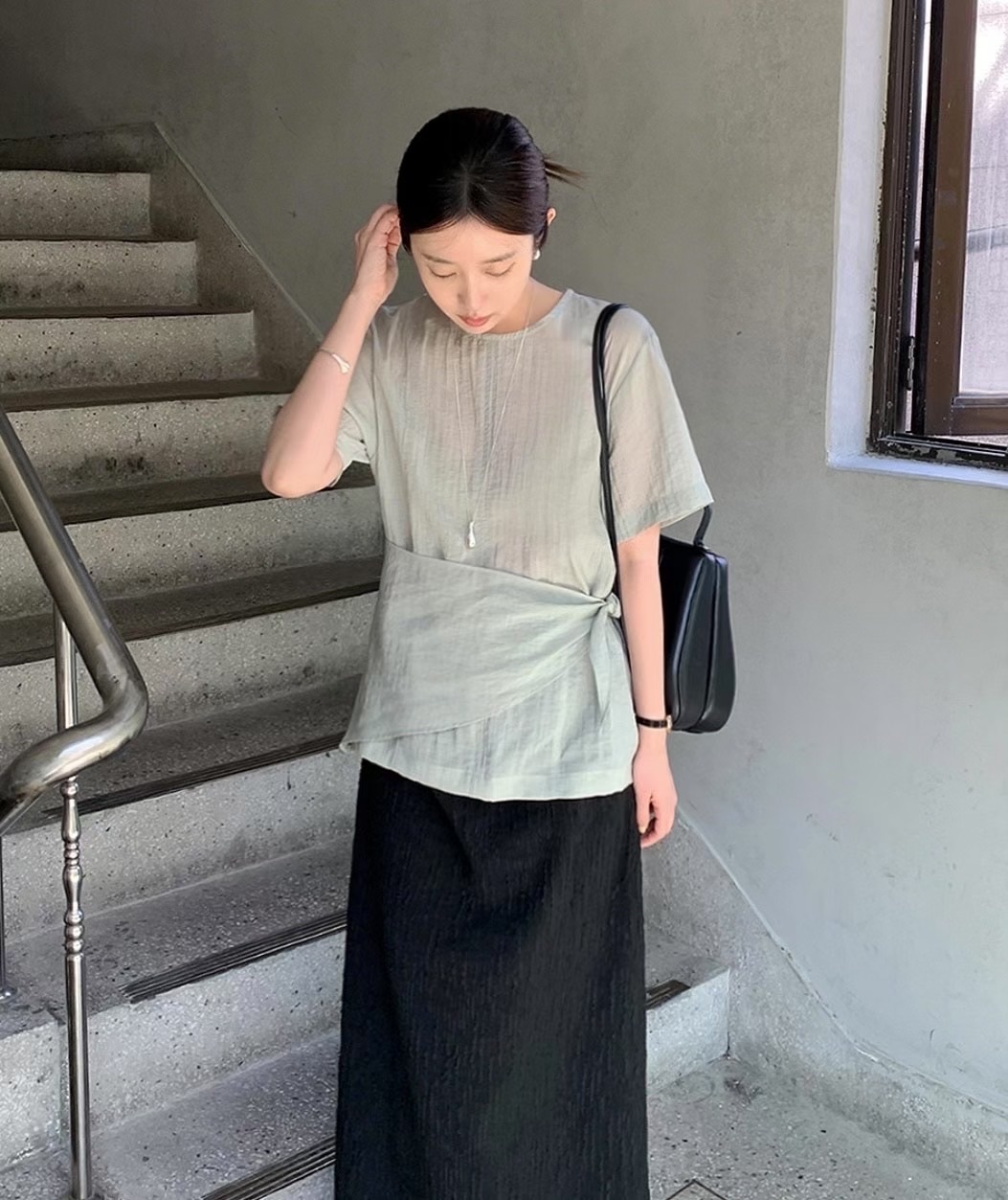 Wrap ribbon silk blouse