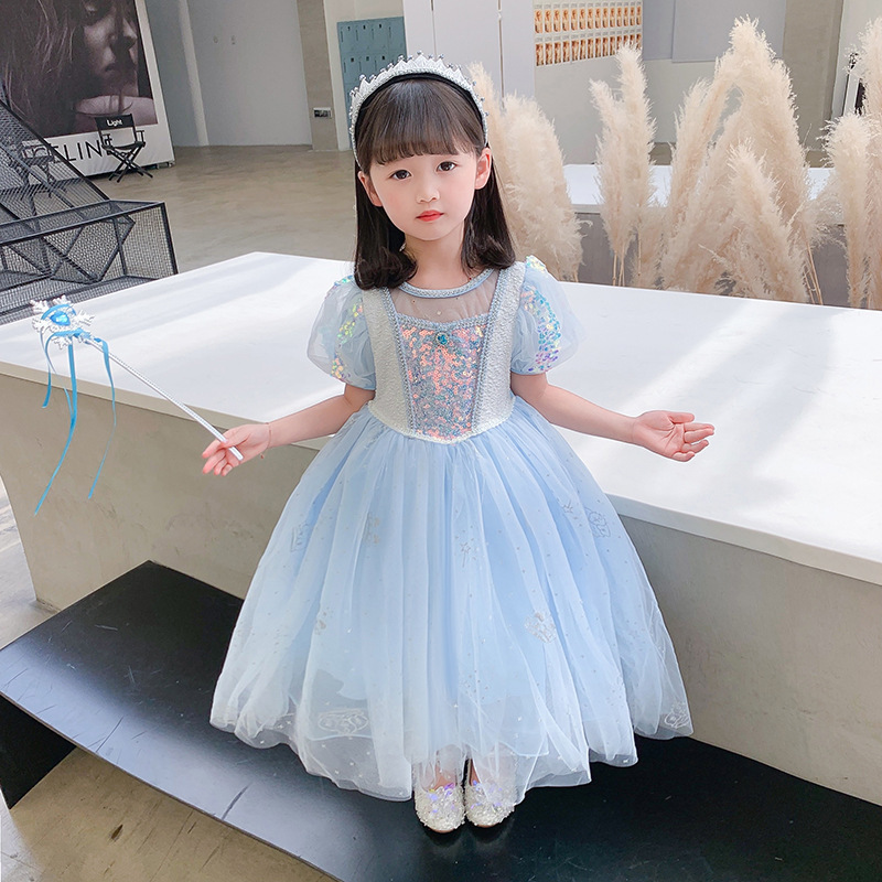 萬聖節 艾莎公主亮片洋裝 含長披肩 可拆 100-150cm #K67