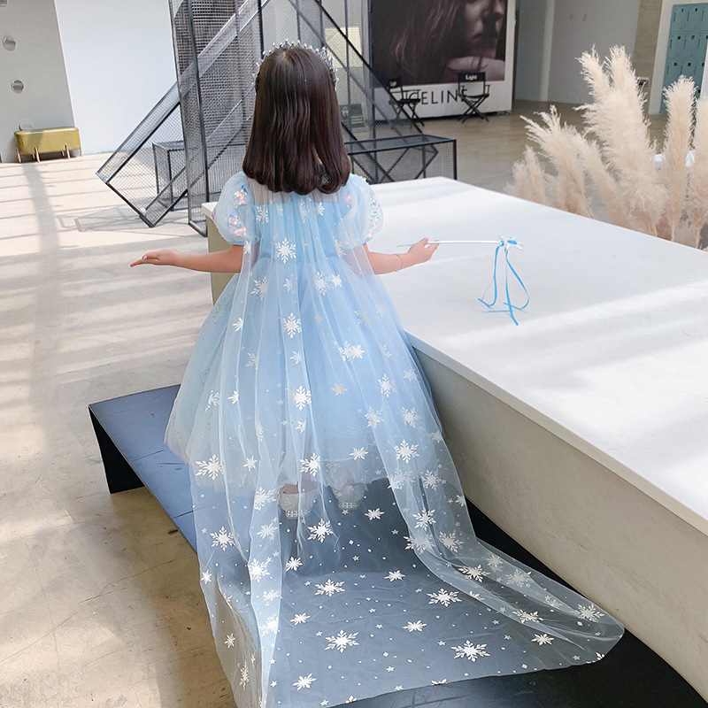 萬聖節 艾莎公主亮片洋裝 含長披肩 可拆 100-150cm #K67