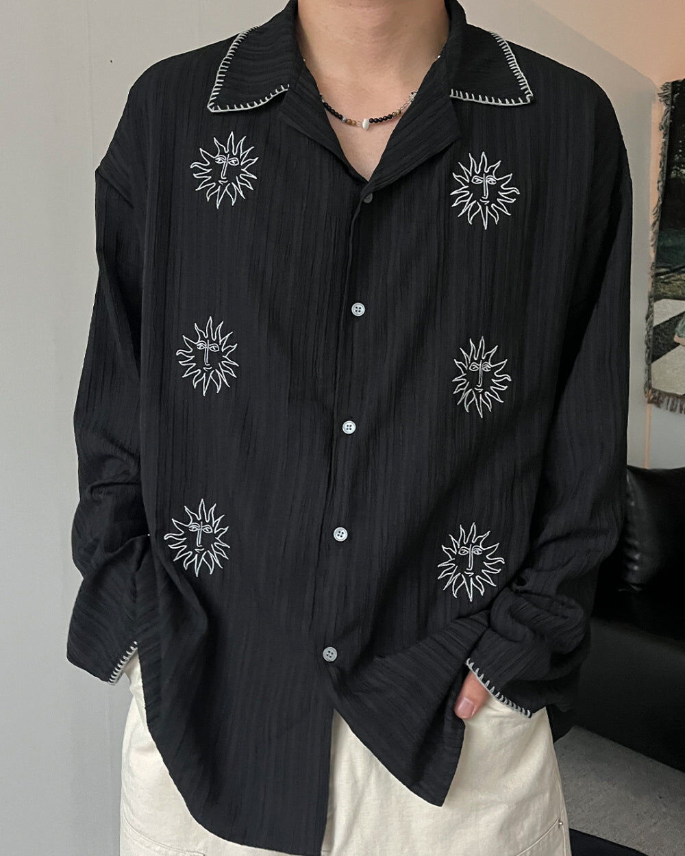 Sunny刺繡皺褶襯衫