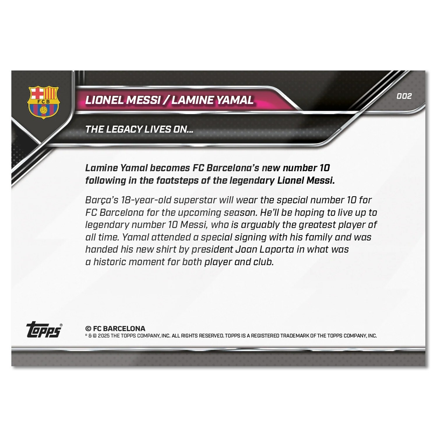 2025 FC Barcelona Topps NOW® Lamine Yamal 傳奇接班
