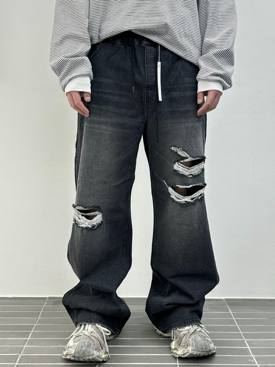 洗水破洞鬆身牛仔褲 WELL DONE-132P